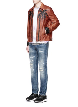 Figure View - Click To Enlarge - 71465 - Palm tree appliqué sheepskin leather bomber jacket