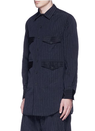 Front View - Click To Enlarge - SONG FOR THE MUTE - Crinkled pinstripe pocket shirt