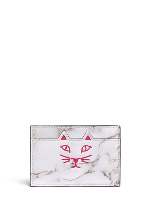 Main View - Click To Enlarge - CHARLOTTE OLYMPIA - 'Feline' cat face marble print leather card holder