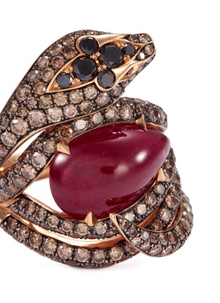 Detail View - Click To Enlarge - STEPHEN WEBSTER - Diamond ruby 18k rose gold snake ring