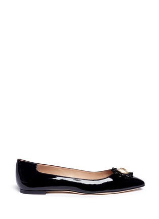 Main View - Click To Enlarge - TORY BURCH - 'Melody' logo pearl metallic leather skimmer flats