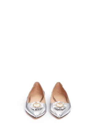 Front View - Click To Enlarge - TORY BURCH - 'Melody' logo pearl metallic leather skimmer flats