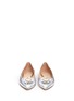 Front View - Click To Enlarge - TORY BURCH - 'Melody' logo pearl metallic leather skimmer flats