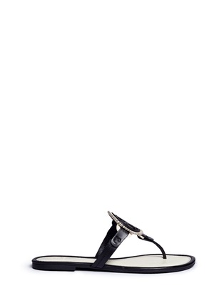 Main View - Click To Enlarge - TORY BURCH - 'Miller' colourblock logo leather thong sandals