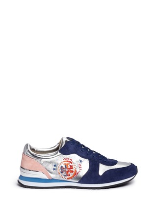 Main View - Click To Enlarge - TORY BURCH - 'Brielle' ethnic logo stitched metallic leather sneakers