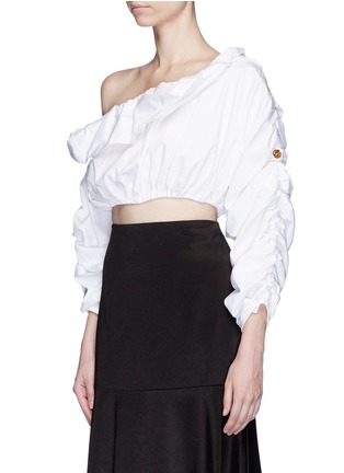 Front View - Click To Enlarge - ELLERY - 'Third Degrees' asymmetric off-shoulder ruffle cropped top