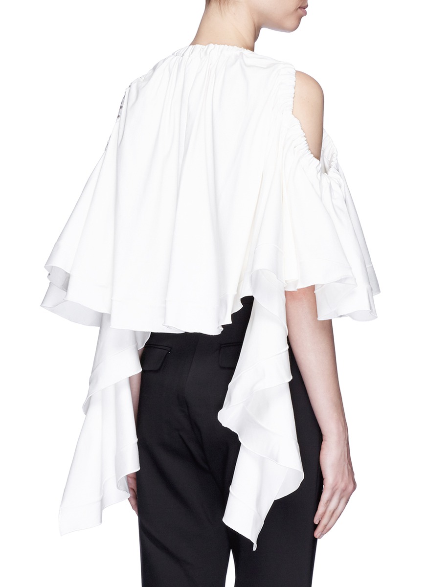 8 Stores In Stock: ELLERY Cold-Shoulder Ruffled Stretch-Cotton Poplin ...