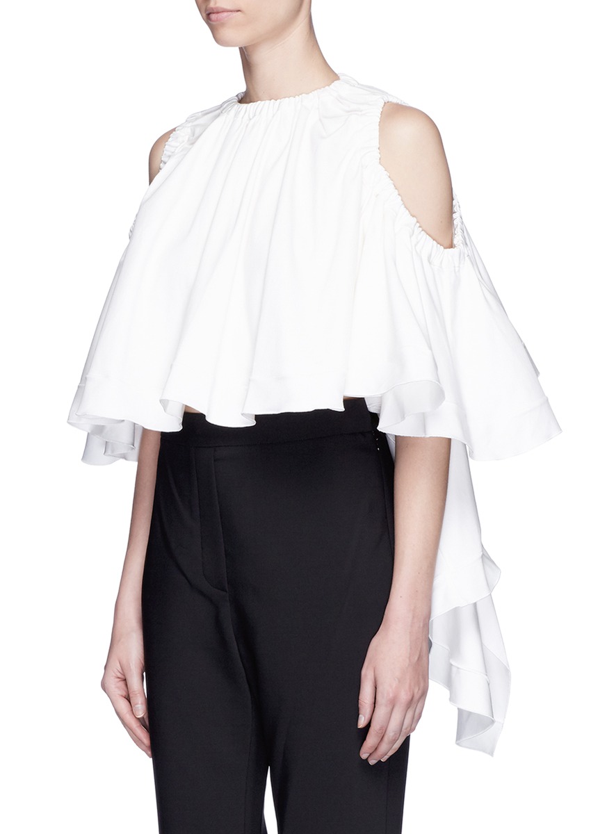 7 Stores In Stock: ELLERY Cold-Shoulder Ruffled Stretch-Cotton Poplin ...