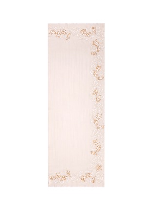 Main View - Click To Enlarge - JANAVI - Leaf appliqué floral lace insert cashmere scarf