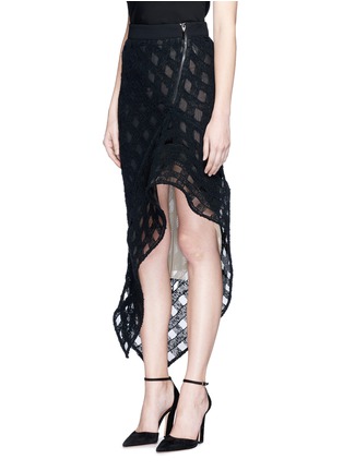 Front View - Click To Enlarge - MATICEVSKI - 'Proficient' grid yarn asymmetric structured skirt
