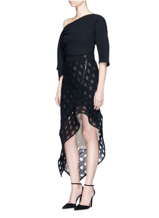 Figure View - Click To Enlarge - MATICEVSKI - 'Proficient' grid yarn asymmetric structured skirt