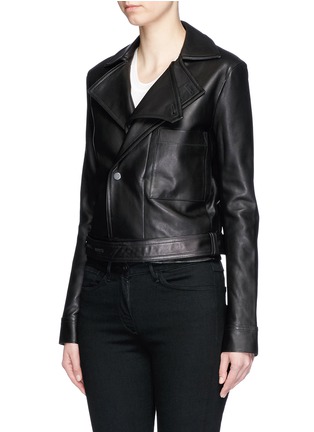 Front View - Click To Enlarge - HELMUT LANG - Belted lambskin leather cropped biker jacket