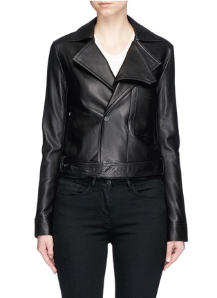 Main View - Click To Enlarge - HELMUT LANG - Belted lambskin leather cropped biker jacket