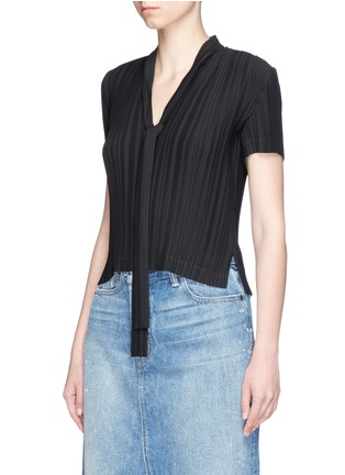 Front View - Click To Enlarge - HELMUT LANG - Pleated crepe de Chine tie neck top