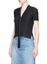Front View - Click To Enlarge - HELMUT LANG - Pleated crepe de Chine tie neck top