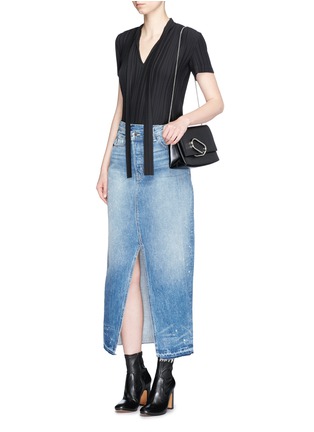 Figure View - Click To Enlarge - HELMUT LANG - Pleated crepe de Chine tie neck top