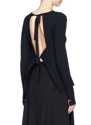 Back View - Click To Enlarge - HELMUT LANG - Technical rib knit tie open back sweater