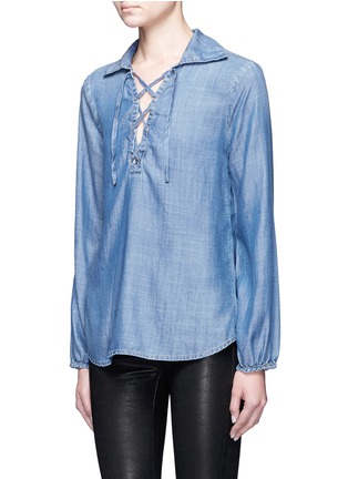 Front View - Click To Enlarge - FRAME - Lace-up chambray blouse