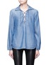 Main View - Click To Enlarge - FRAME - Lace-up chambray blouse