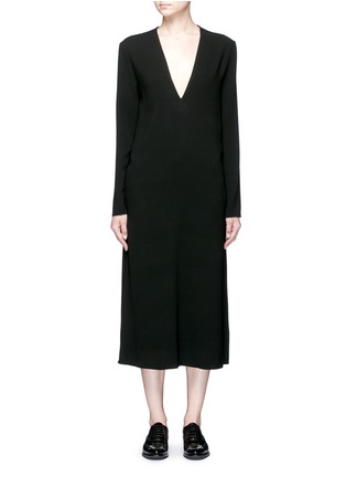 Main View - Click To Enlarge - MS MIN - V-neck textured crepe midi dress