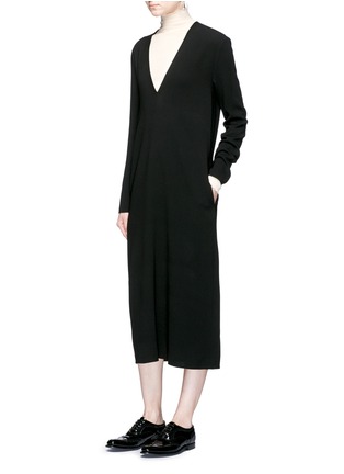 Figure View - Click To Enlarge - MS MIN - V-neck textured crepe midi dress