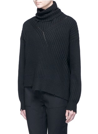 Front View - Click To Enlarge - MS MIN - Asymmetric rib knit turtleneck sweater