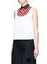 Front View - Click To Enlarge - CYNTHIA & XIAO - Woven ribbon bib sleeveless cotton shirt