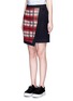 Front View - Click To Enlarge - CYNTHIA & XIAO - Textured tartan asymmetric wool cashmere blend skirt