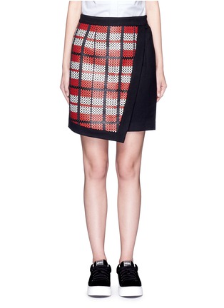 Main View - Click To Enlarge - CYNTHIA & XIAO - Textured tartan asymmetric wool cashmere blend skirt