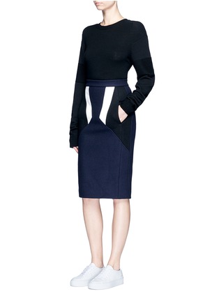 Figure View - Click To Enlarge - NEIL BARRETT - Colourblock wool blend melton pencil skirt
