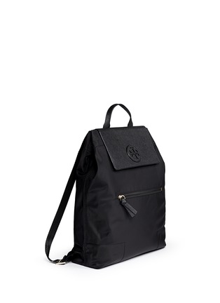 Front View - Click To Enlarge - TORY BURCH - 'Ella' packable saffiano leather flap nylon backpack