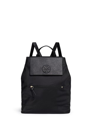 Main View - Click To Enlarge - TORY BURCH - 'Ella' packable saffiano leather flap nylon backpack