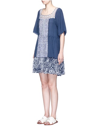 Front View - Click To Enlarge - CHLOÉ - Mix polka dot lace insert dress