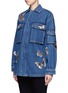 Front View - Click To Enlarge - VALENTINO GARAVANI - Embroidered butterfly appliqué denim shirt jacket