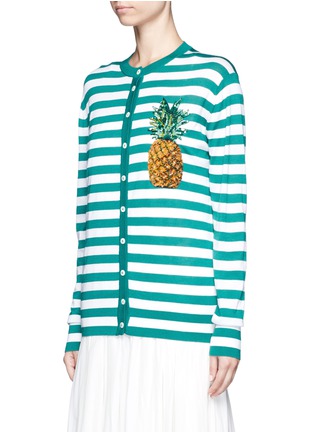 Front View - Click To Enlarge - - - Pineapple embellished stripe knit cardigan