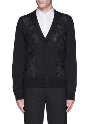 Main View - Click To Enlarge - ALEXANDER MCQUEEN - Waxed floral embroidery wool-silk cardigan
