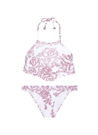 Main View - Click To Enlarge - ZIMMERMANN - 'Roza' frill trim floral print halterneck bikini set