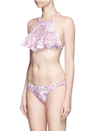 Figure View - Click To Enlarge - ZIMMERMANN - 'Roza' frill trim floral print halterneck bikini set