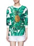 Main View - Click To Enlarge - - - Pineapple embroidery leaf print brocade top