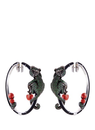 Main View - Click To Enlarge - LYDIA COURTEILLE - 'Monkey' diamond onyx 18k white gold hoop earrings