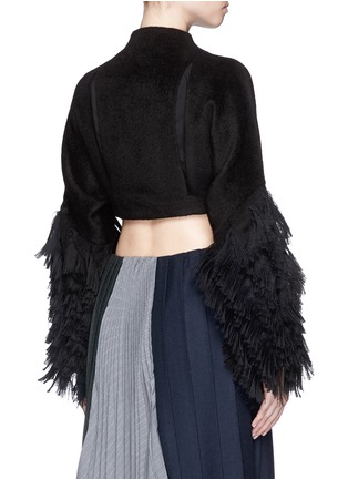 Back View - Click To Enlarge - 72951 - 'Shifted' fringe sleeve cutout cropped jacket
