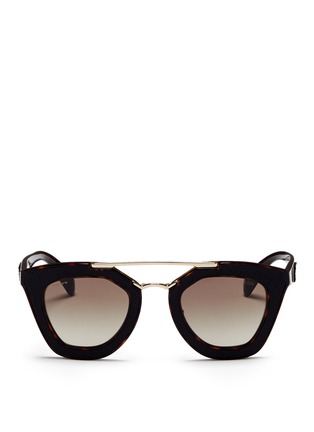 Main View - Click To Enlarge - PRADA - Inset leather rim tortoiseshell acetate sunglasses