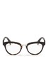 Main View - Click To Enlarge - PRADA - Leather brow bar horn effect acetate optical glasses