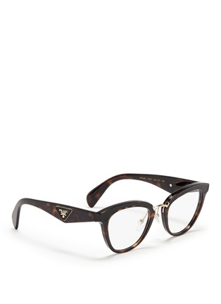 Figure View - Click To Enlarge - PRADA - Leather brow bar horn effect acetate optical glasses