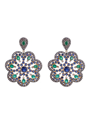Main View - Click To Enlarge - AISHWARYA - Diamond gemstone scalloped fretwork drop earrings
