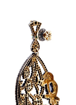 Detail View - Click To Enlarge - AISHWARYA - Diamond 14k gold and silver fretwork filigree drop earrings