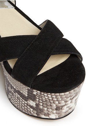 Detail View - Click To Enlarge - MICHAEL KORS - 'Ariel' snake effect leather wedge suede sandals