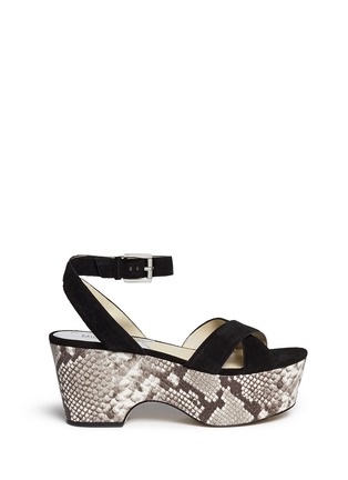Main View - Click To Enlarge - MICHAEL KORS - 'Ariel' snake effect leather wedge suede sandals