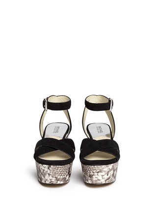 Figure View - Click To Enlarge - MICHAEL KORS - 'Ariel' snake effect leather wedge suede sandals