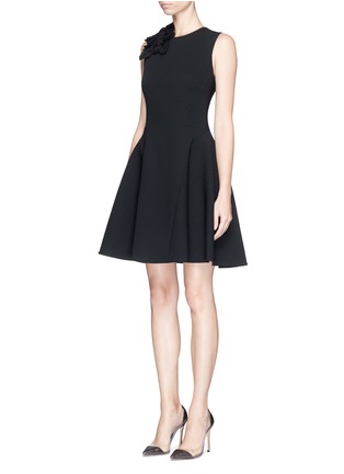 Front View - Click To Enlarge - VICTORIA BECKHAM - Asymmetric bow tie wool crepe flare dress